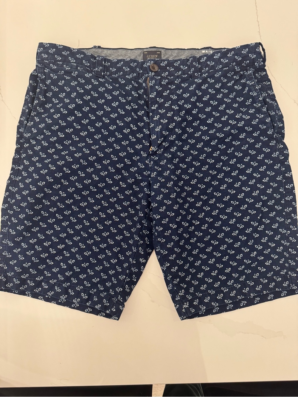 J. Crew Men’s Cotton Chino Navy Blue Printed Flat-Front Men’s Shorts size 34 - Picture 1 of 8